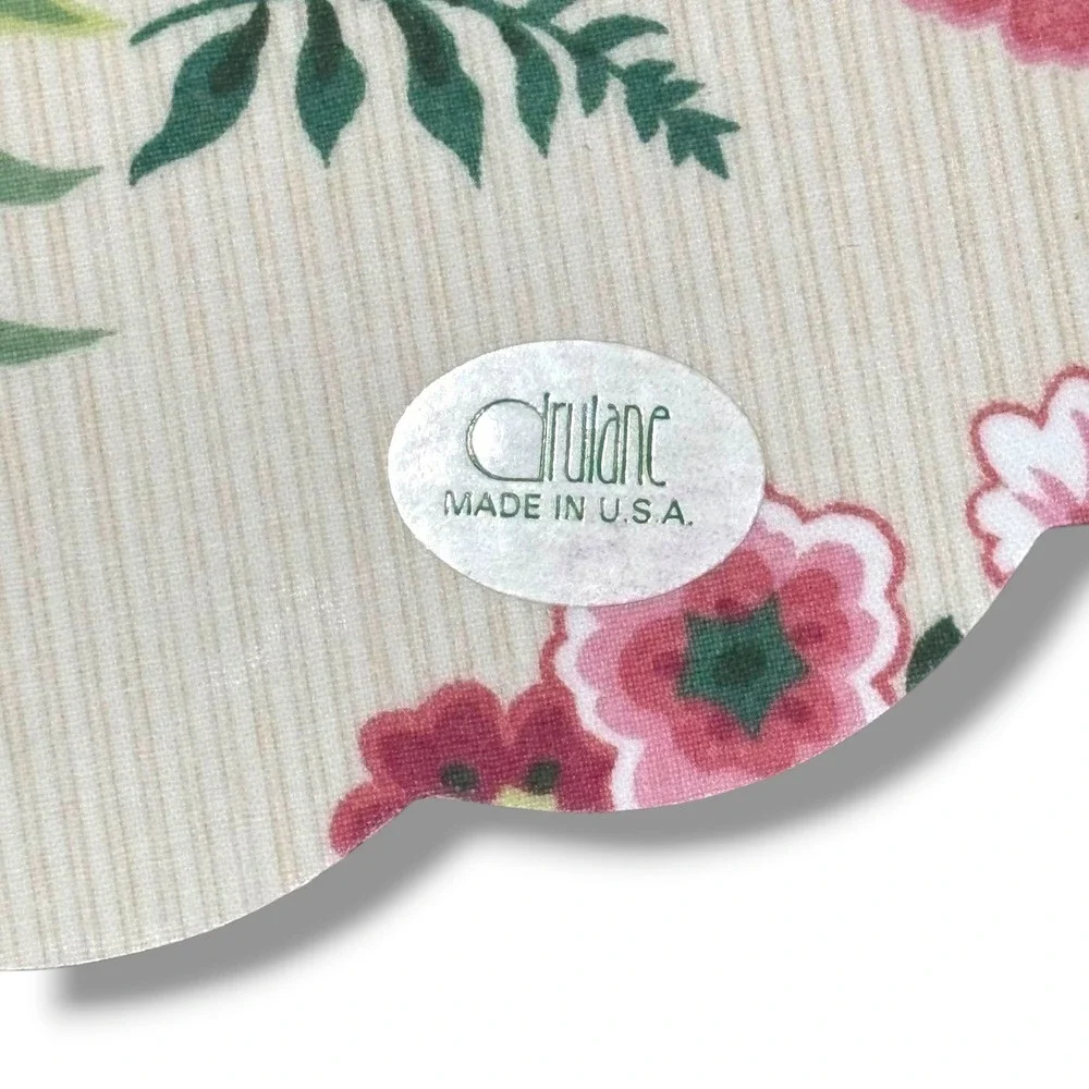 Vintage Drulane Primrose Floral Scalloped Oval Vinyl Placemats Set of‎ 6 Cream